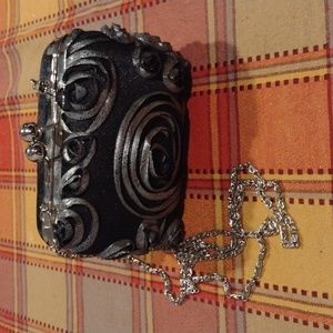 A little black and silver mini evening purse